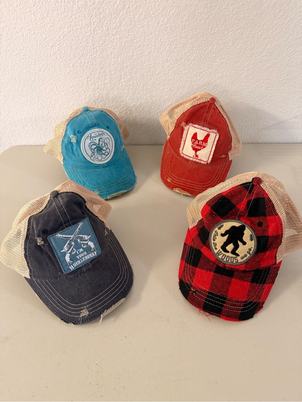 Lot of 4 Mason Jar Label distressed trucker hat